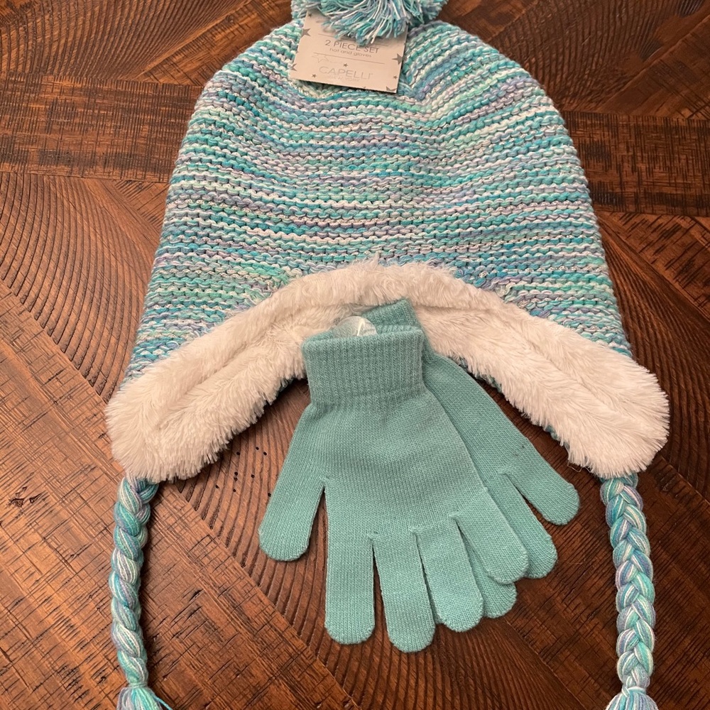 Juniors hat and glove set winter matching gloves